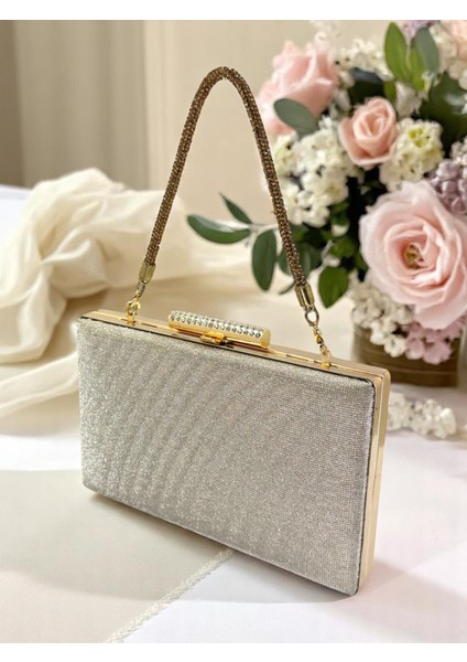 Nokta Desenli Altın Gold Dore Renk Kadın Abiye Çanta Düğün Nişan Mezuniyet