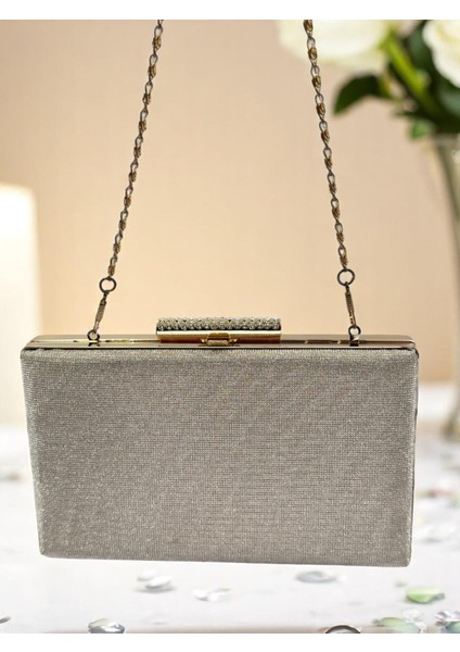 Nokta Desenli Altın Gold Dore Renk Kadın Abiye Çanta Düğün Nişan Mezuniyet