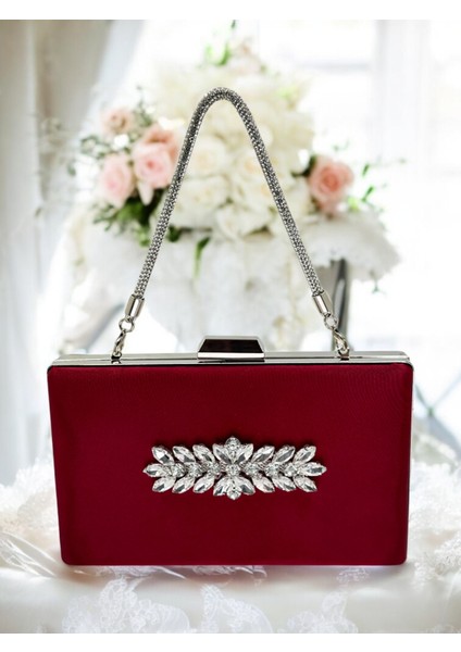 Bordo Kristal Taşlı Saten Taş Saplı Kadın Gece Çantası Abiye Çanta Düğün Nişan Mezuniyet fiyatları