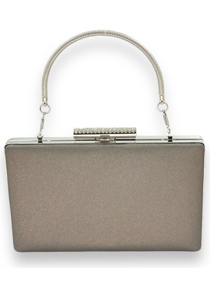 Platin Çizilmeyen El Izi Yapmayan Mat Saten Abiye Çanta Gece Çantası Portföy Clutch Düğün Nişan