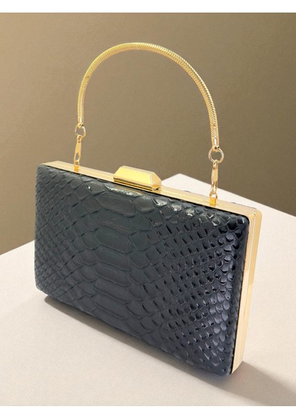 Siyah Renk Anakonda Desenli Mat Şık ve Lüks Kadın Abiye Çanta Düğün Nişan fiyatları