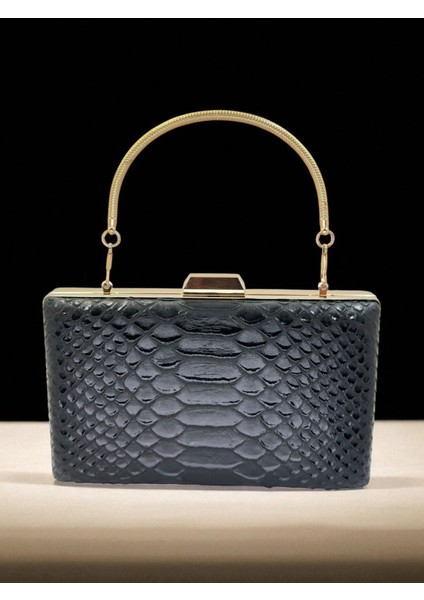 Siyah Renk Anakonda Desenli Mat Şık ve Lüks Kadın Abiye Çanta Düğün Nişan modelleri