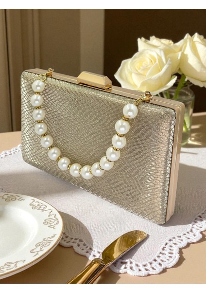 Altın Gold Dore Renk Lazer Yılan Desenli Kadın Abiye Çanta Gece Çantası Düğün Nişan Portföy modelleri