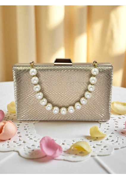 Altın Gold Dore Renk Lazer Yılan Desenli Kadın Abiye Çanta Gece Çantası Düğün Nişan Portföy fırsatları