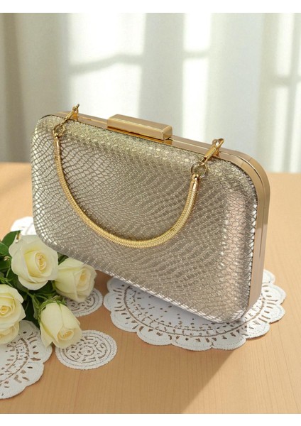 Altın Gold Dore Renk Lazer Yılan Desenli Abiye Çanta Gece Nikah Düğün Nişan Mezuniyet Portföy modelleri