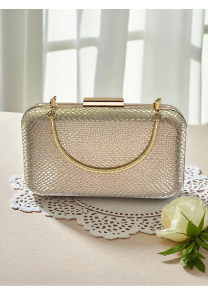 Altın Gold Dore Renk Lazer Yılan Desenli Abiye Çanta Gece Nikah Düğün Nişan Mezuniyet Portföy fırsatları