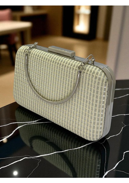 Ekru Renk Simli Tel Kırma Kadın Abiye Çanta Düğün Nişan Mezuniyet fırsatları