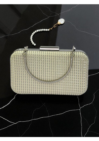 Ekru Renk Simli Tel Kırma Kadın Abiye Çanta Düğün Nişan Mezuniyet indirimleri