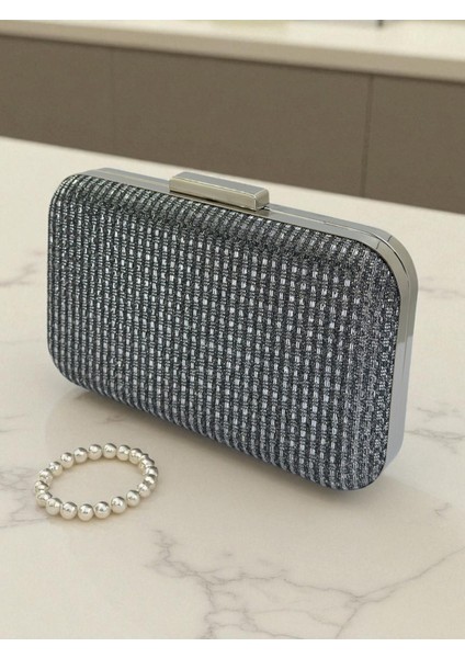 Antrasit Gri Platin Renk Simli Tel Kırma Kadın Abiye Çanta Düğün Nişan Mezuniyet fiyatları