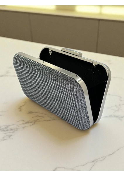 Antrasit Gri Platin Renk Simli Tel Kırma Kadın Abiye Çanta Düğün Nişan Mezuniyet modelleri