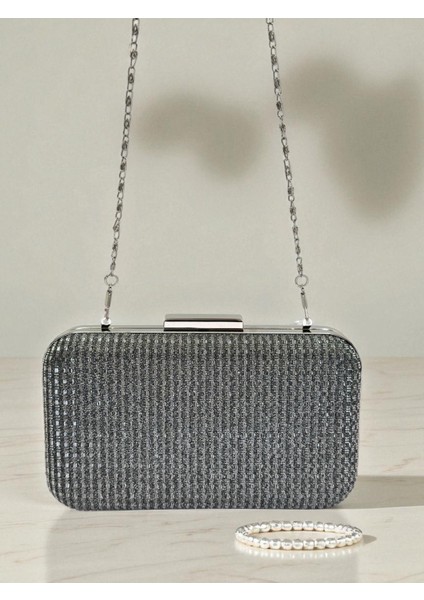 Antrasit Gri Platin Renk Simli Tel Kırma Kadın Abiye Çanta Düğün Nişan Mezuniyet fırsatları