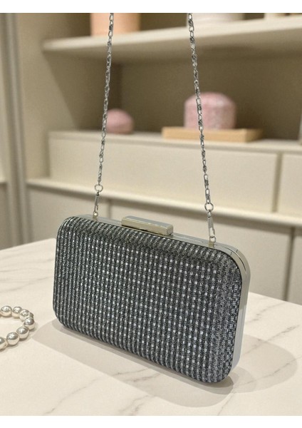 Antrasit Gri Platin Renk Simli Tel Kırma Kadın Abiye Çanta Düğün Nişan Mezuniyet indirimleri