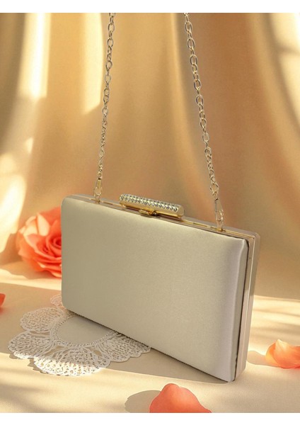 Ten Nude Rengi Saten Abiye Çanta Gece Çantası Nişan Düğün Çantası