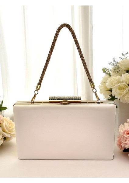 Kum Renk Mat Cilt Deri Altın Taş Saplı Kadın Abiye Çanta Düğün Nişan Mezuniyet fiyatları