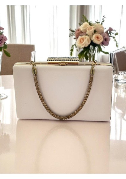 Kum Renk Mat Cilt Deri Altın Taş Saplı Kadın Abiye Çanta Düğün Nişan Mezuniyet fırsatları