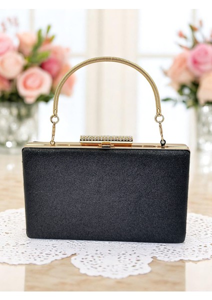 Siyah Altın Detaylı Simleri Dökülmeyen Ithal Kumsim Metal Saplı Kadın Abiye Çanta Düğün Nişan fiyatları