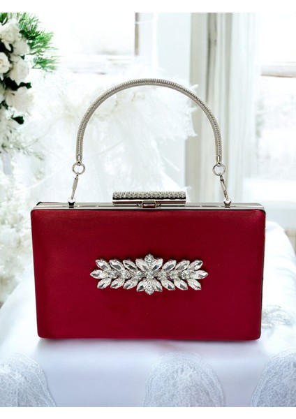 Bordo Kristal Taşlı Metal Saplı Saten Kadın Gece Çantası Abiye Çanta Düğün Nişan Mezuniyet fiyatları