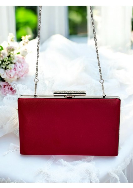 Bordo Kristal Taşlı Metal Saplı Saten Kadın Gece Çantası Abiye Çanta Düğün Nişan Mezuniyet fırsatları