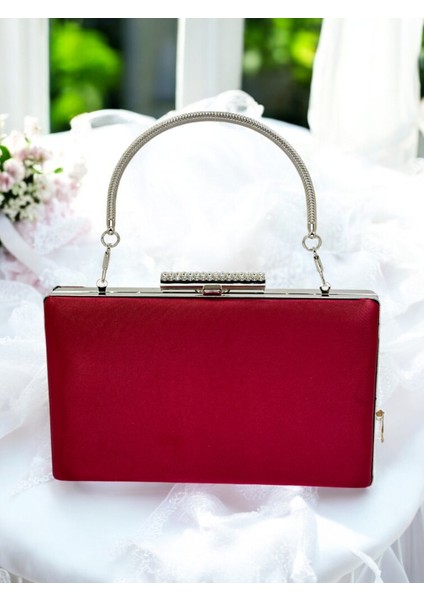 Bordo Kristal Taşlı Metal Saplı Saten Kadın Gece Çantası Abiye Çanta Düğün Nişan Mezuniyet fiyatları