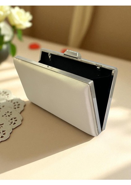 Ten Nude Saten Renk Gümüş Detaylı Abiye Çanta Gece Çantası Nişan Düğün Çantası modelleri