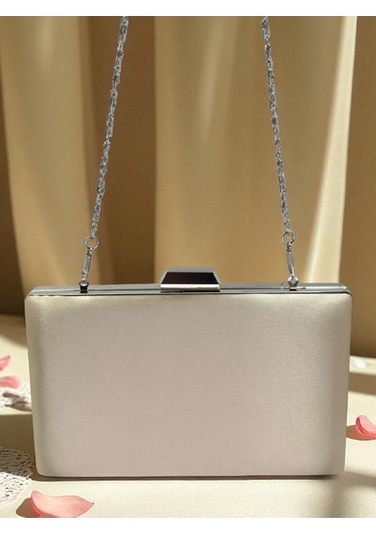 Ten Nude Saten Renk Gümüş Detaylı Abiye Çanta Gece Çantası Nişan Düğün Çantası fırsatları