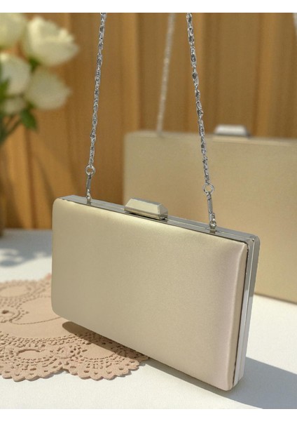 Ten Nude Saten Renk Gümüş Detaylı Abiye Çanta Gece Çantası Nişan Düğün Çantası indirimleri