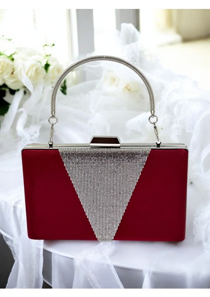 Bordo Kristal Taşlı Metal Saplı Saten Kadın Gece Çantası Abiye Çanta Düğün Nişan Mezuniyet fiyatları