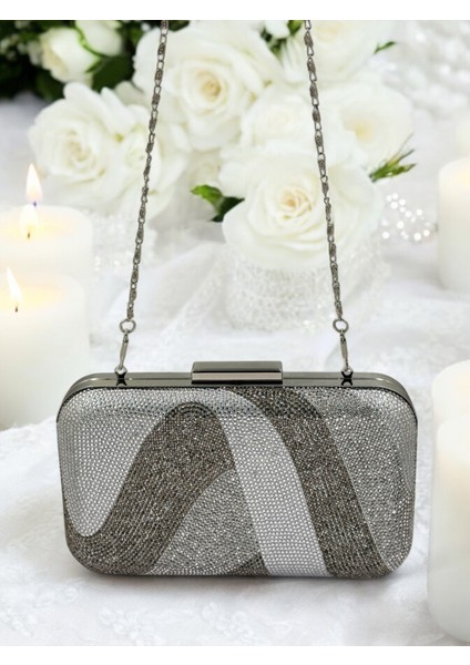 Özel Tasarım Gümüş Gri Lame Platin Renk Kristal Taşlı Abiye Çanta Düğün Nişan Kına Mezuniyet fırsatları
