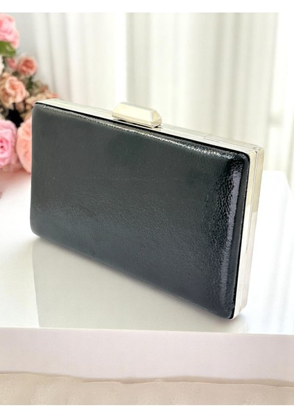 Yeni Model Siyah Renk Parlak Desenli Zincir Askılı Saplı Kadın Abiye Çanta Düğün Nişan Mezuniyet