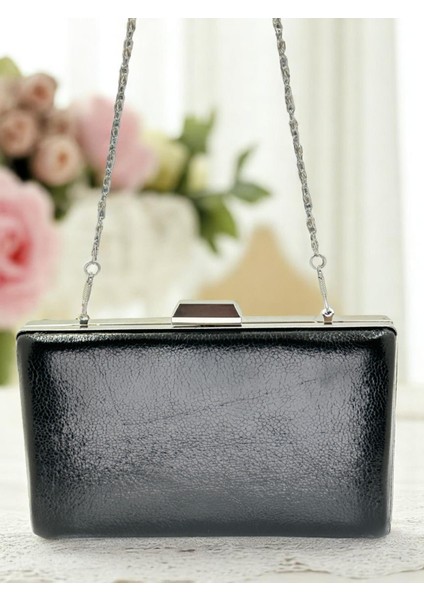 Yeni Model Siyah Renk Parlak Desenli Zincir Askılı Saplı Kadın Abiye Çanta Düğün Nişan Mezuniyet fırsatları