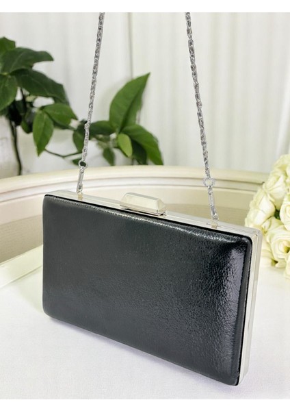 Yeni Model Siyah Renk Parlak Desenli Zincir Askılı Saplı Kadın Abiye Çanta Düğün Nişan Mezuniyet indirimleri