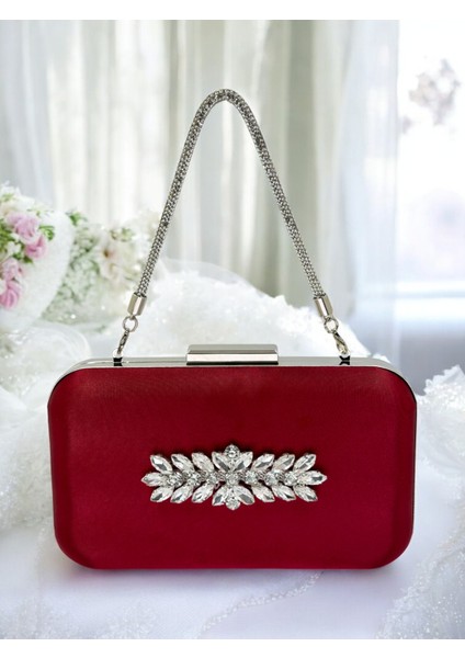 Bordo Kristal Taşlı Saten Taş Saplı Kadın Gece Çantası Abiye Çanta Düğün Nişan Mezuniyet fiyatları