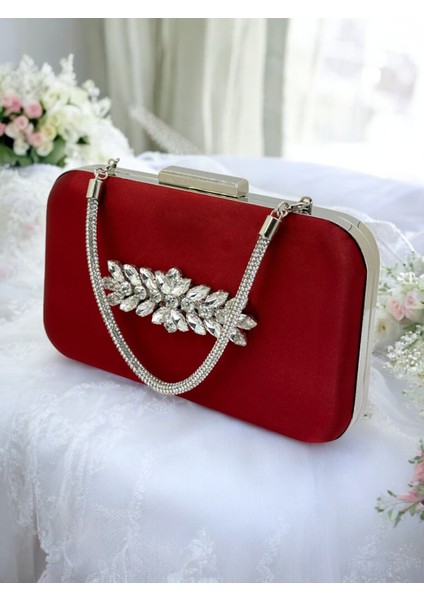 Bordo Kristal Taşlı Saten Taş Saplı Kadın Gece Çantası Abiye Çanta Düğün Nişan Mezuniyet modelleri