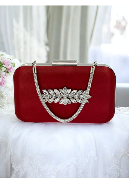 Bordo Kristal Taşlı Saten Taş Saplı Kadın Gece Çantası Abiye Çanta Düğün Nişan Mezuniyet fırsatları