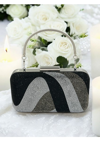 Özel Tasarım Siyah Gümüş Platin Metal Saplı Kristal Taşlı Abiye Çanta Düğün Nişan Kına Mezuniyet fiyatları