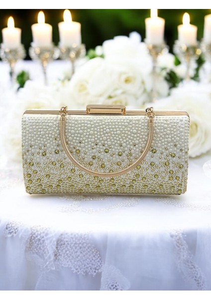 Özel Tasarım Metal Saplı Kristal Taşlı Çift Renk Inci Altın Abiye Çanta Düğün Nişan Kına Mezuniyet fırsatları