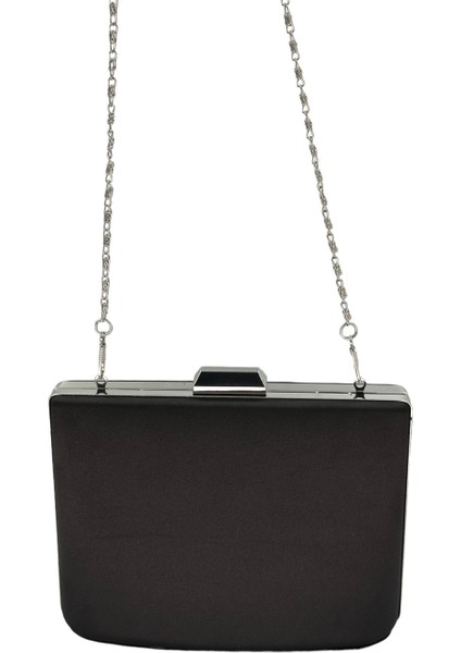 Siyah Renk Saten Krsital Taşlı Gümüş Detaylı Büyük Boy Metal Saplı Abiye Çanta fırsatları