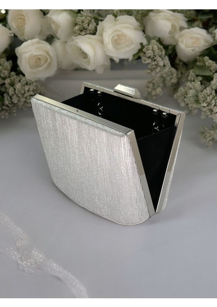 Gümüş Gri Lame Renk Lazer Desen Büyük Boy Metal Saplı Zincir Askılı Abiye Çanta indirimleri