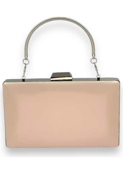 Ten Renk Cilt Deri Mat Deri Metal Saplı Abiye Çanta Gece Çantası Düğün Nişan Kına