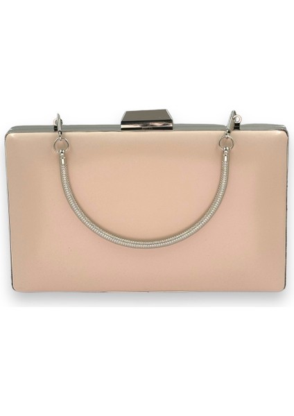 Ten Renk Cilt Deri Mat Deri Metal Saplı Abiye Çanta Gece Çantası Düğün Nişan Kına