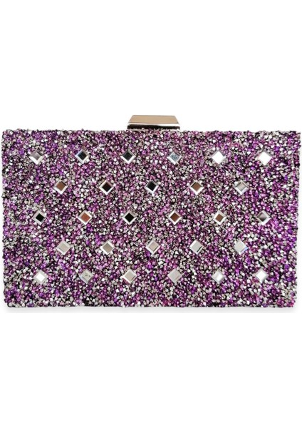 Lila Renk Taşlı Abiye Çanta Gece Çantası Düğün Nişan Çantası El Çantası