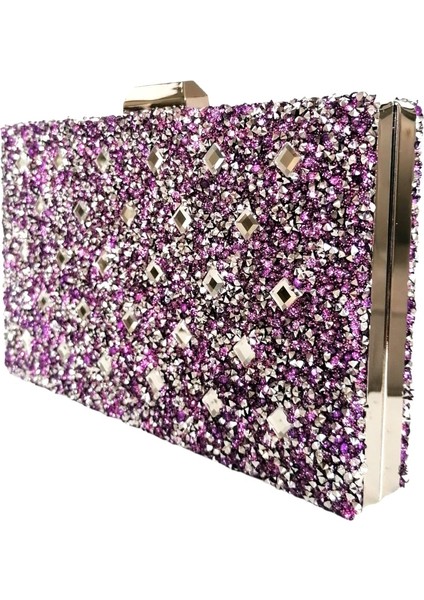Lila Renk Taşlı Abiye Çanta Gece Çantası Düğün Nişan Çantası El Çantası modelleri
