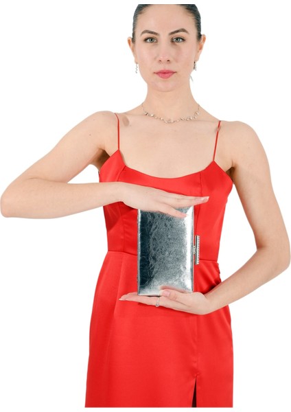 Gümüş Renk Kırışık Rugan Abiye Çanta Düğün Nişan Gece Çantası El Yapımı modelleri