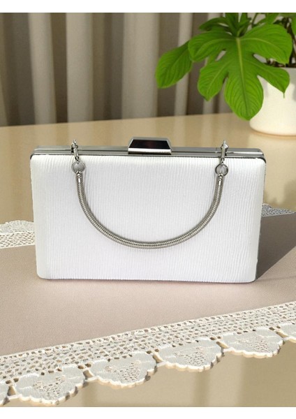 Ekru Renk Suyolu Desenli Saten Kadın Abiye Çanta Düğün Nişan Mezuniyet fırsatları