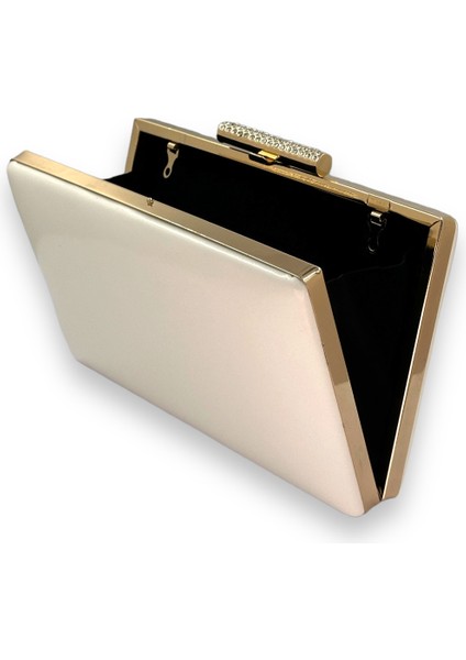 Bej Renk Cilt Deri Mat Deri Metal Saplı Abiye Çanta Gece Çantası Düğün Nişan Kına modelleri