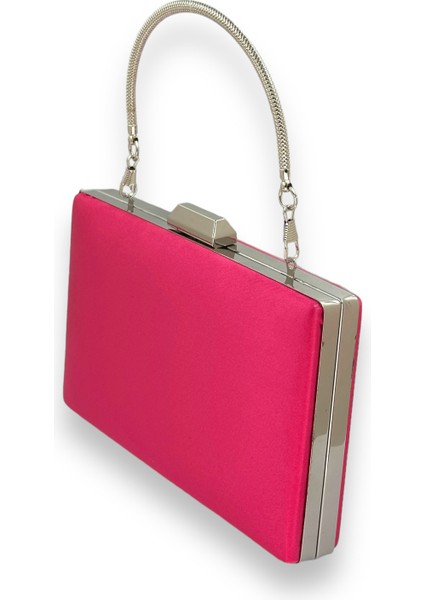 Fuşya Renk Saten Gümüş Kasalı Gümüş Taşlı Abiye Çanta Gece Çantası Düğün Nişan Portföy fiyatları