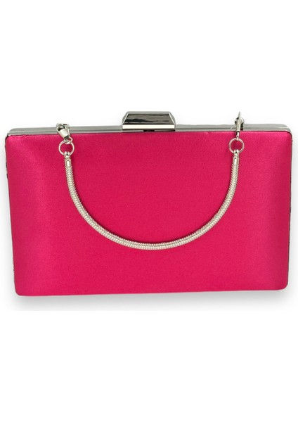 Fuşya Renk Saten Gümüş Kasalı Gümüş Taşlı Abiye Çanta Gece Çantası Düğün Nişan Portföy fırsatları
