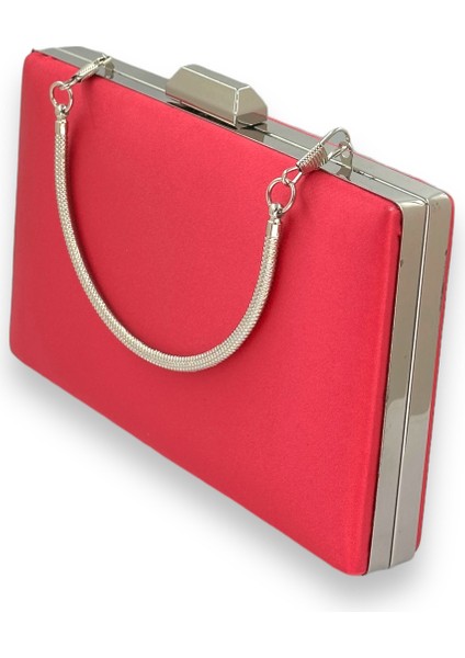 Fuşya Renk Saten Gümüş Kasalı Gümüş Taşlı Abiye Çanta Gece Çantası Düğün Nişan Portföy indirimleri