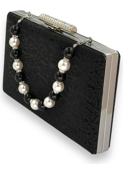 Siyah Renk Lazer Desenli Inci Saplı Incili Abiye Çanta Gece Çantası Düğün Nişan Nikah Portföy fiyatları