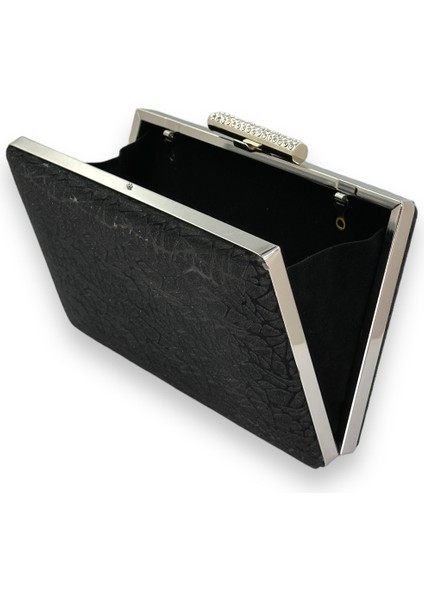 Siyah Renk Lazer Desenli Inci Saplı Incili Abiye Çanta Gece Çantası Düğün Nişan Nikah Portföy modelleri